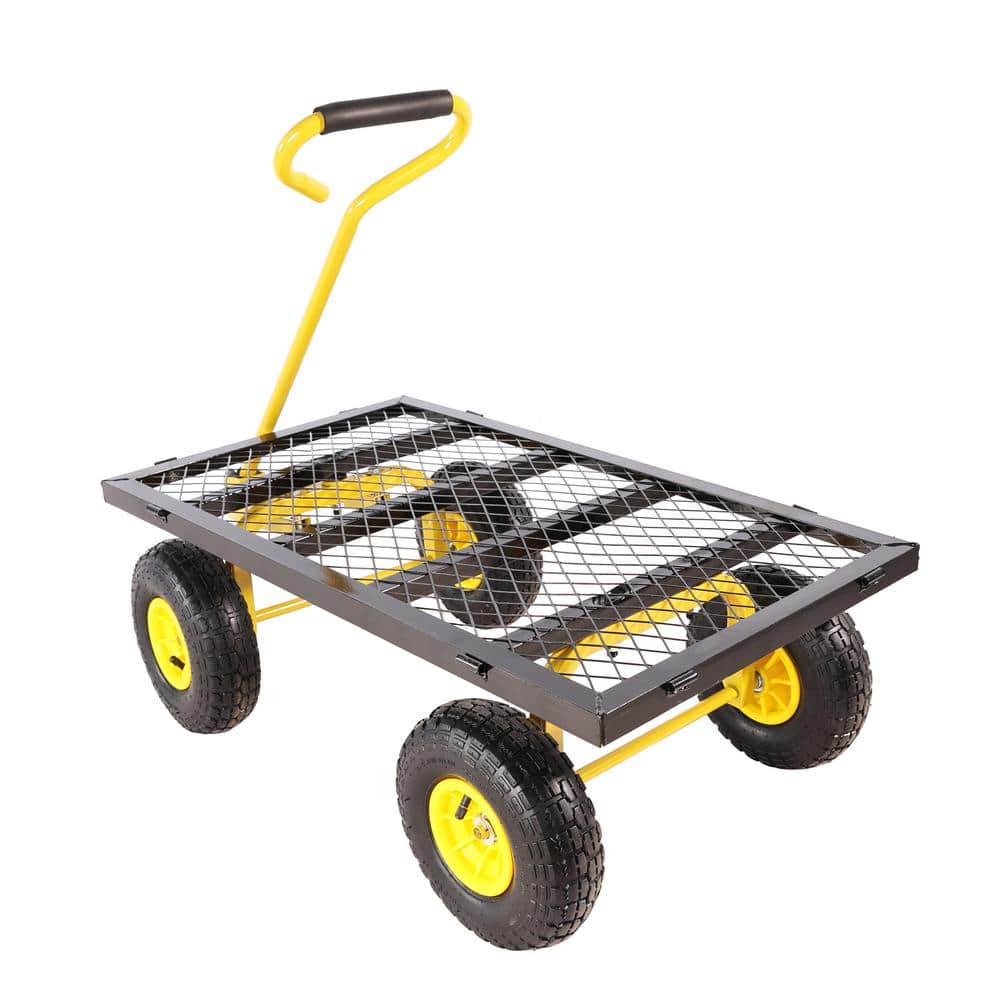 35.55 cu. ft. Metal Garden Cart Wagon, Yellow+Black - Hercitys