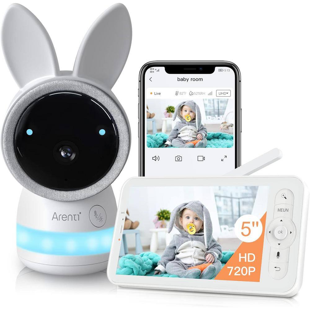 2K Ultra HD WiFi Smart Baby Monitor, 5 in. Color Display, Night Vision, Cry Detection, Motion Detection - Hercitys