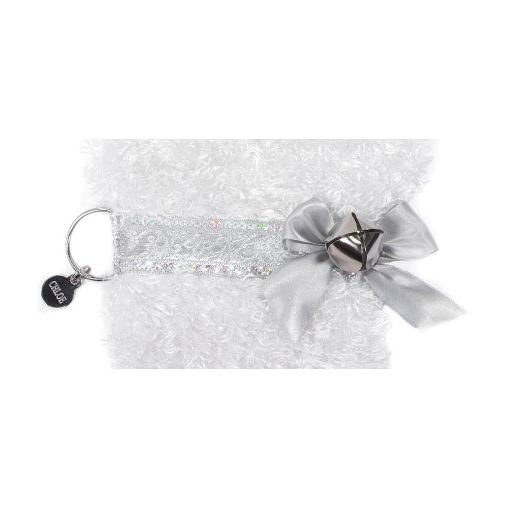 22 in. Snowball White Curly Dog Faux Fur Fabric Christmas Stocking - Hercitys