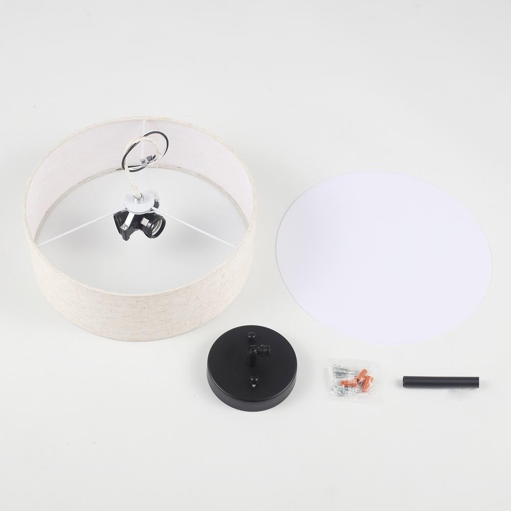 12.6 in. 3-Light Black Drum Linen Blend Semi Flush Mount Ceiling Light with White Fabric Shade and No Bulbs Included - Hercitys