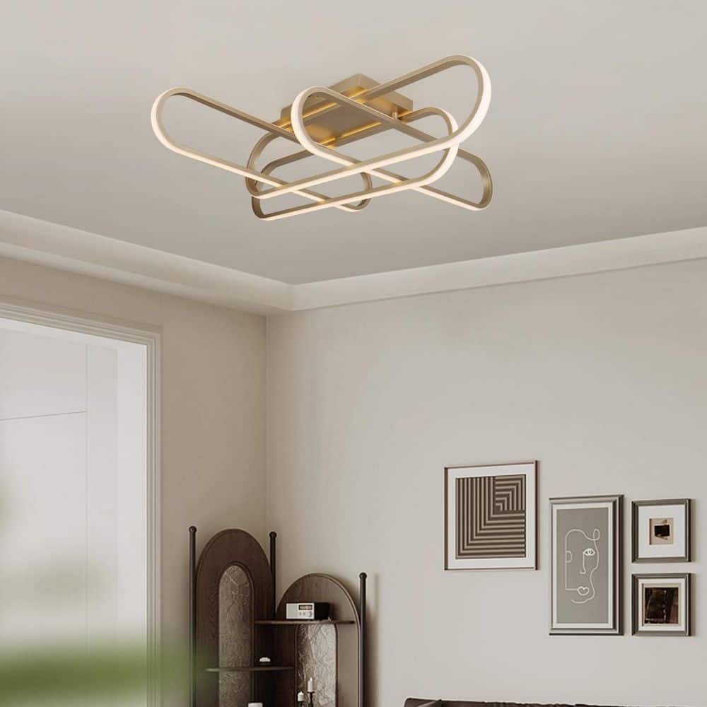 31 in. 40-Watt Flush Mount Gold Modern LED Dimmable Ceiling Light Fixture - Hercitys