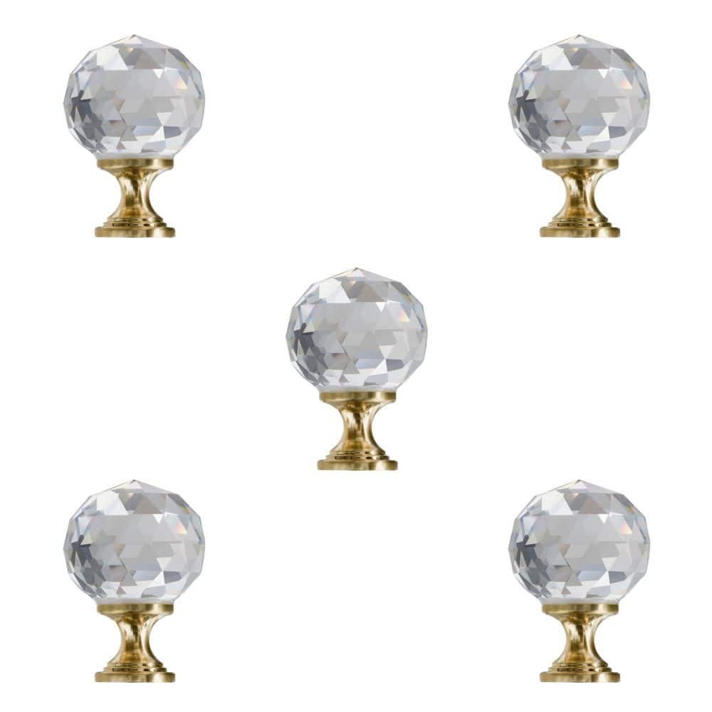5-Pack Chloe 1-1/8 in. (29 mm) Classic Satin Brass Round Glass Cabinet Knob - Hercitys