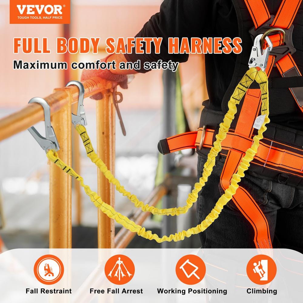 38 mm Safety Lanyard, 6 ft., 1.83 m, Fall Protection Lanyard with 2 Alloy Steel Snap Hooks, Retractable Safety Belt - Hercitys