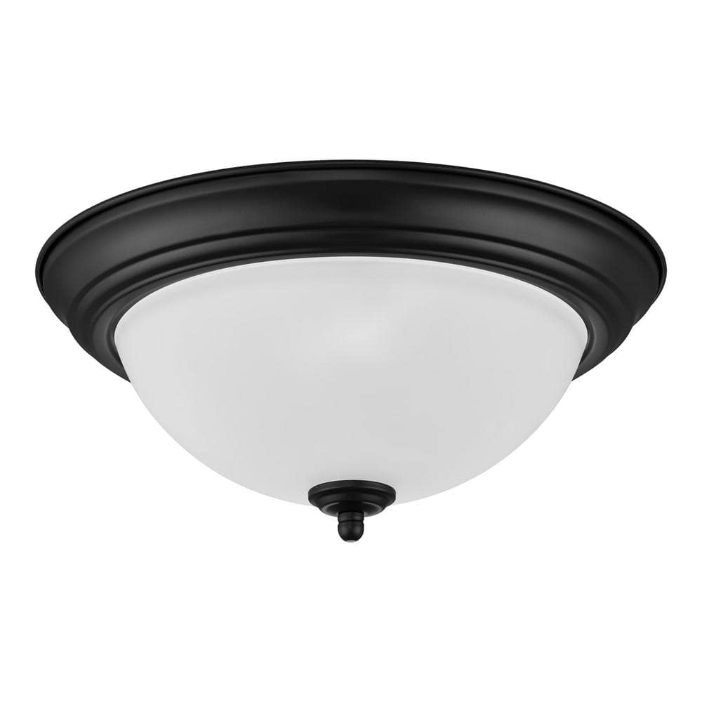 12.75 in. 2-Light Black Flush Mount Ceiling Light Fixture with Frosted Glass Shade (2-Pack) - Hercitys