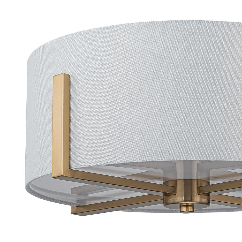 16.93 In. 2-Light Gold Plating Modern Flush Mount Ceiling Light Industrial Semi-Flush Mount With White Fabric Shade - Hercitys