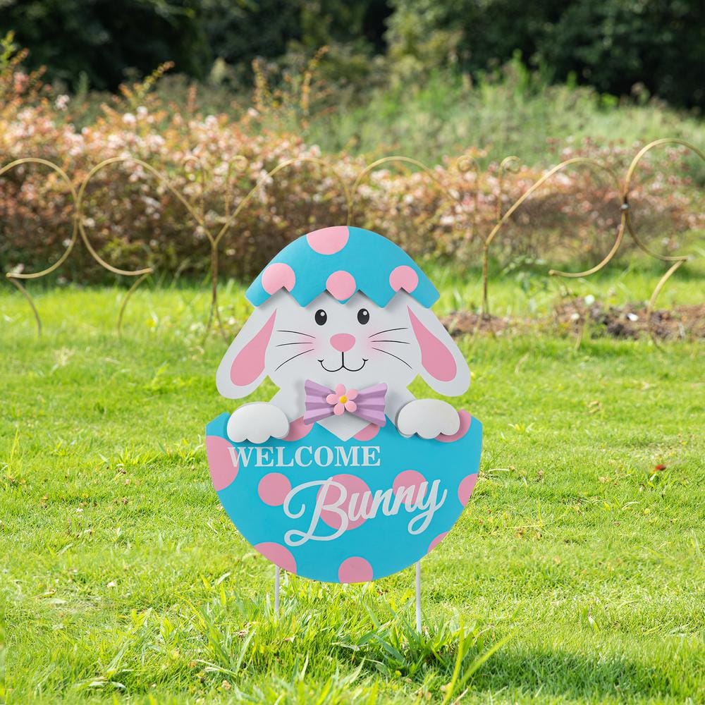 24 in. H Easter Metal Bunny Egg Yard Stake - Hercitys