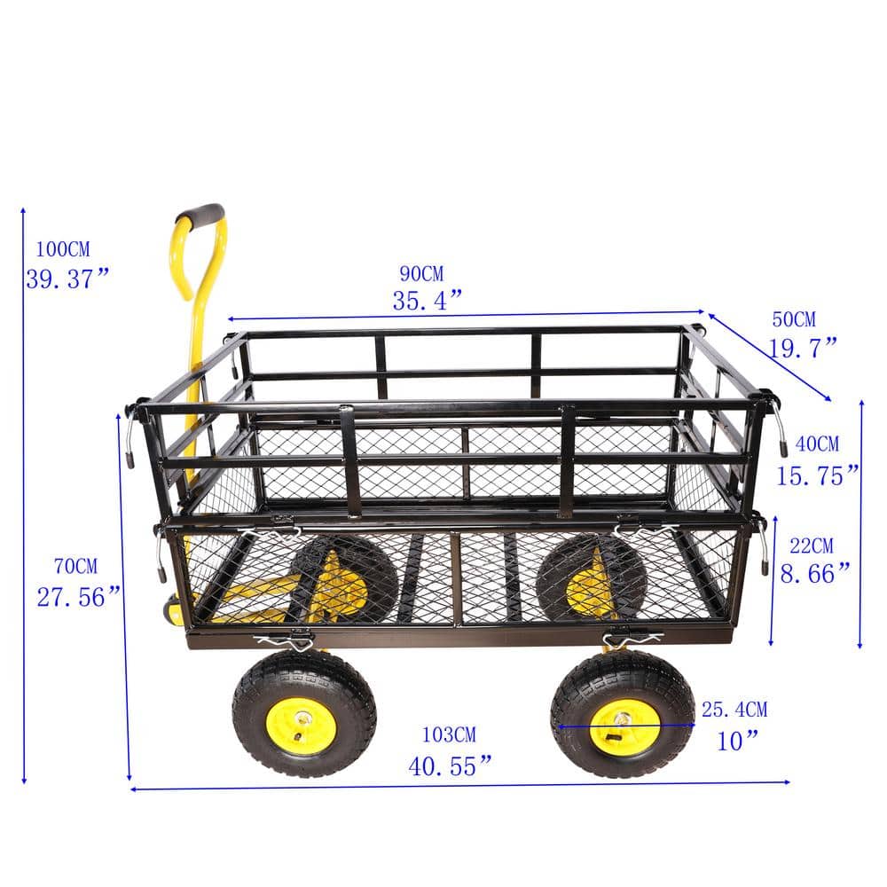 35.55 cu. ft. Metal Garden Cart Wagon, Yellow+Black - Hercitys