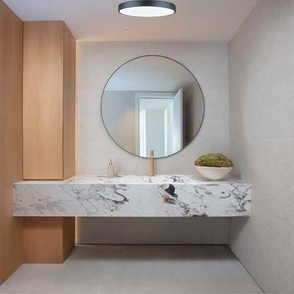 20 in. 180-Watt Black Integrated LED Flush Mount with White Acrylic Shade - Hercitys