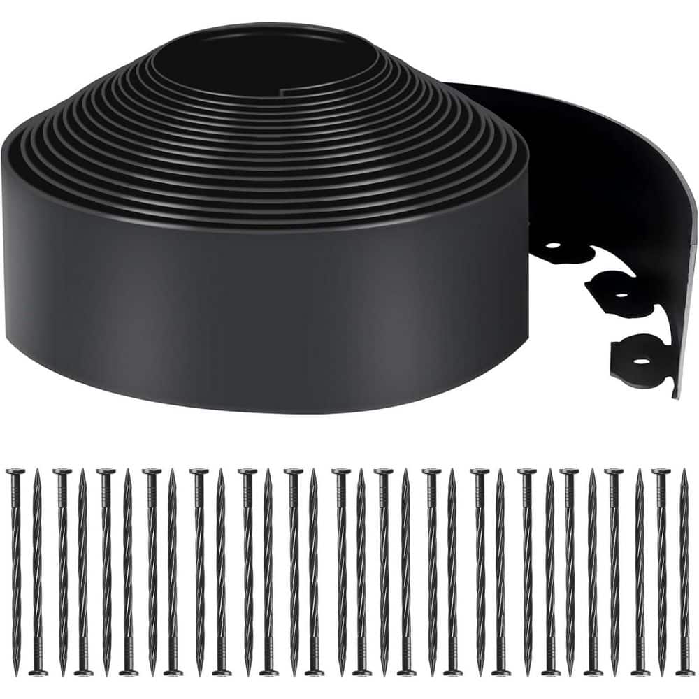 33 ft. Landscape Edging, 4 in. Tall Garden Border No Dig with 30 Spikes, Flexible Plastic Lawn Edging - Hercitys