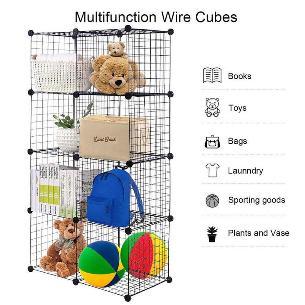 14 in. W x 14 in. H x 14 in. D Black DIY 8 Cube Grid Wire Cube Shelves Shelving Unit - Hercitys