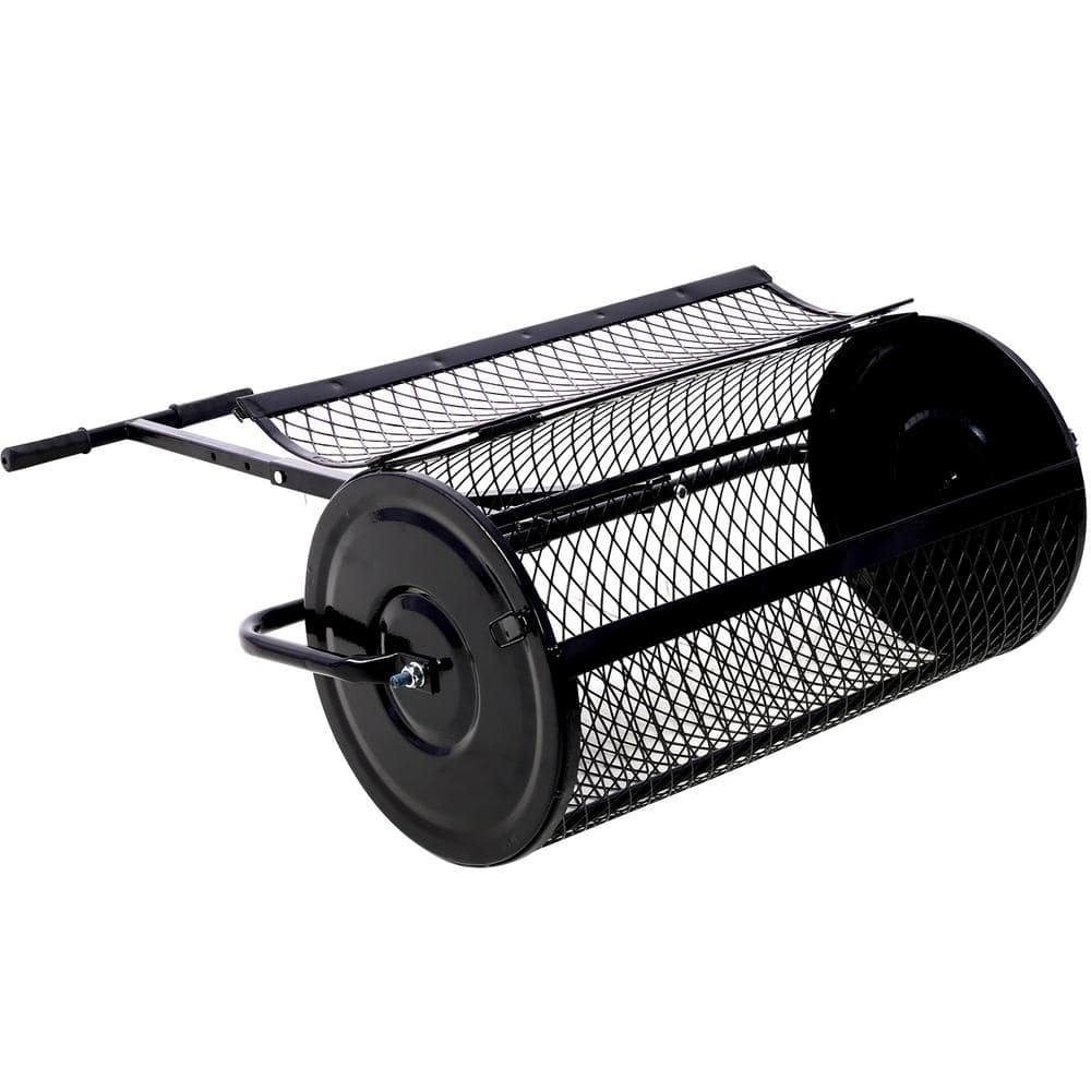 24 in. 60 lbs. Peat Moss Spreader, Compost Spreader Metal Mesh, T-Shaped Handle, Garden Care Manure Spreaders Roller - Hercitys