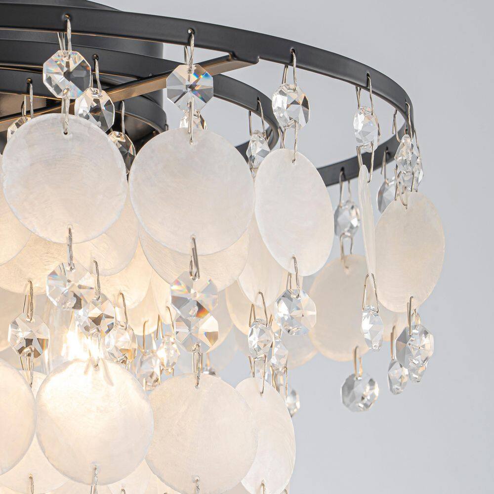 12.6 in. 3-Light Modern Black Semi-Flush Mount Ceiling Light with Crystal Shade - Hercitys