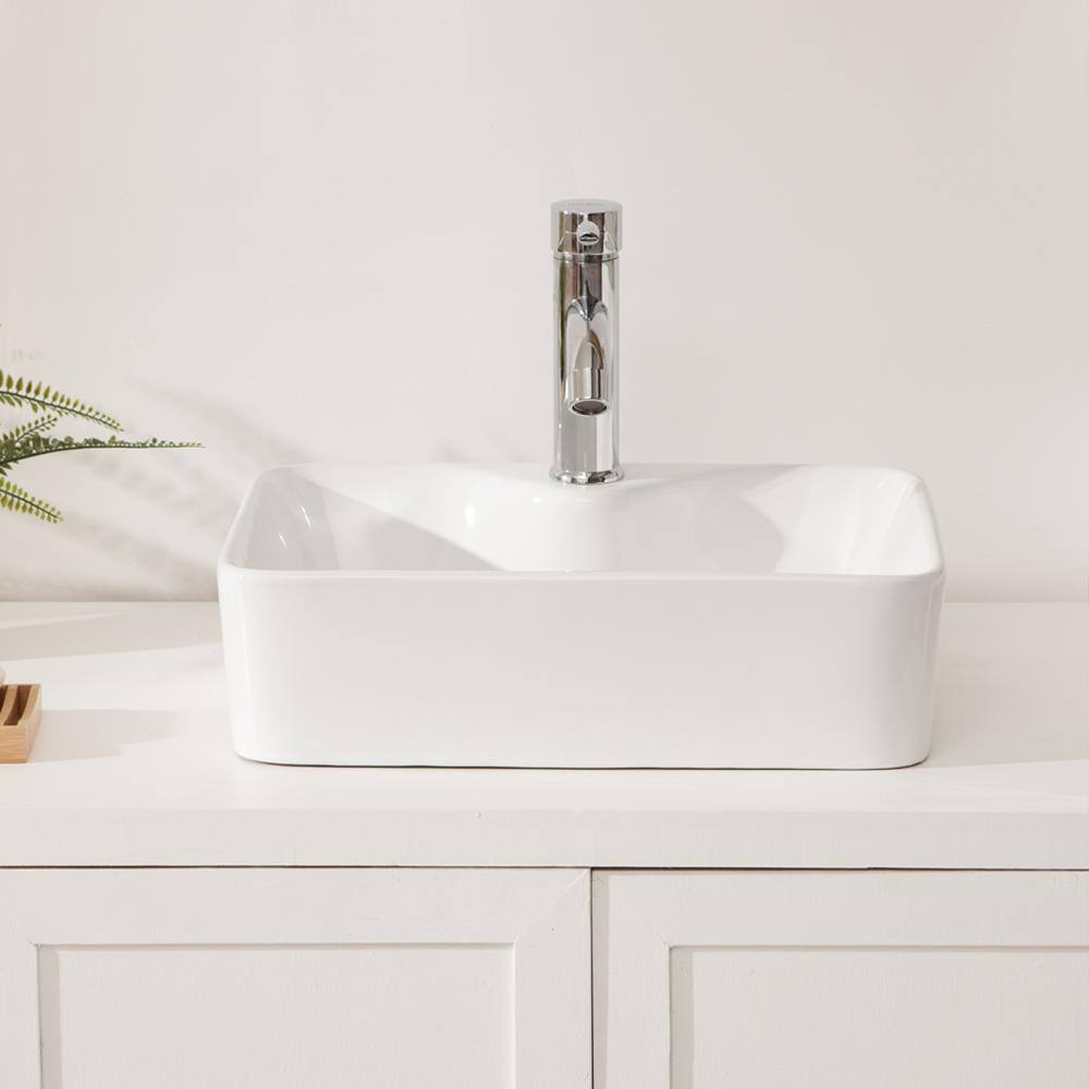 19 in. Framhouse Single Bowl in White Ceramic Rectangular Vessel Bathroom Sink, Modern 19″x15″ Framhouse Kitchen Sink - Hercitys