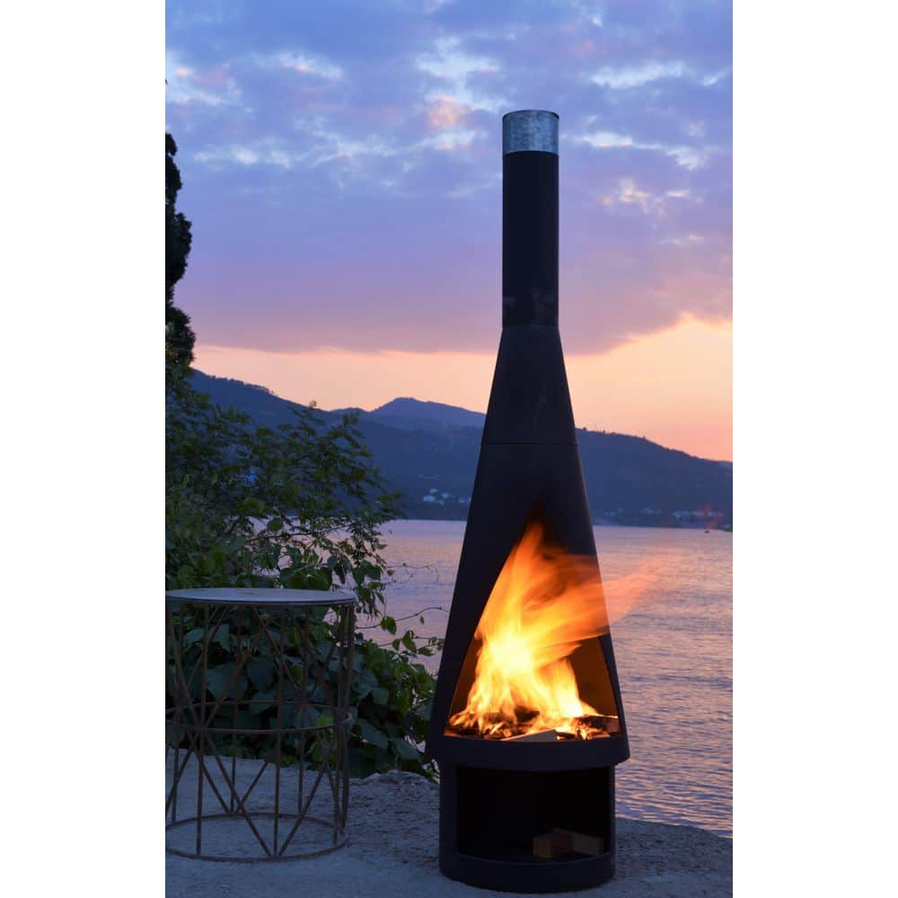58 in. Outdoor Fireplace Wood Chiminea Burning Fire Pit with Wood Storage - Hercitys