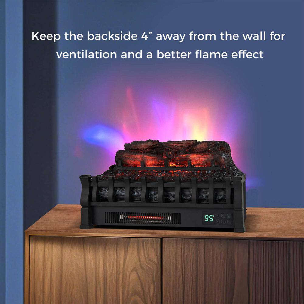 23 in. Freestanding Electric Fireplace Heater Fireplace Logs Inserts Infrared Quartz Heater in Black - Hercitys