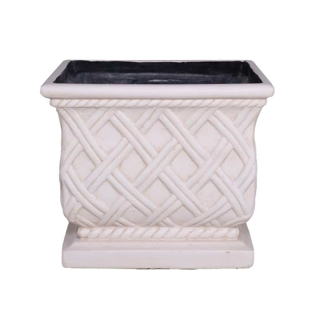 17.75 in. Light Aged White Cast Stone Square Lattice Planter - Hercitys