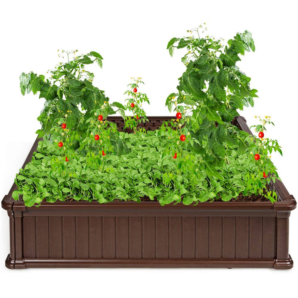 48.5 in. Brown Plastic Square Plant Box Planter Raised Garden Bed - Hercitys