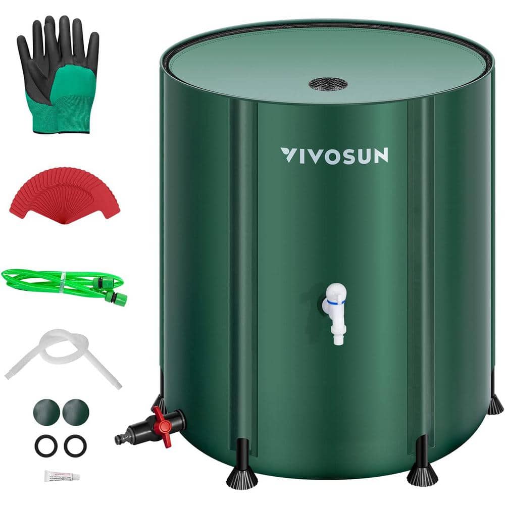 132 Gal. Collapsible Rain Barrel with wo Spigots and Overflow Kit in Green - Hercitys