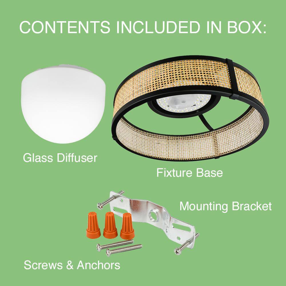 13 in. Modern Farmhouse Rattan LED Flush Mount 1100 Lumens Adjustable CCT - Hercitys