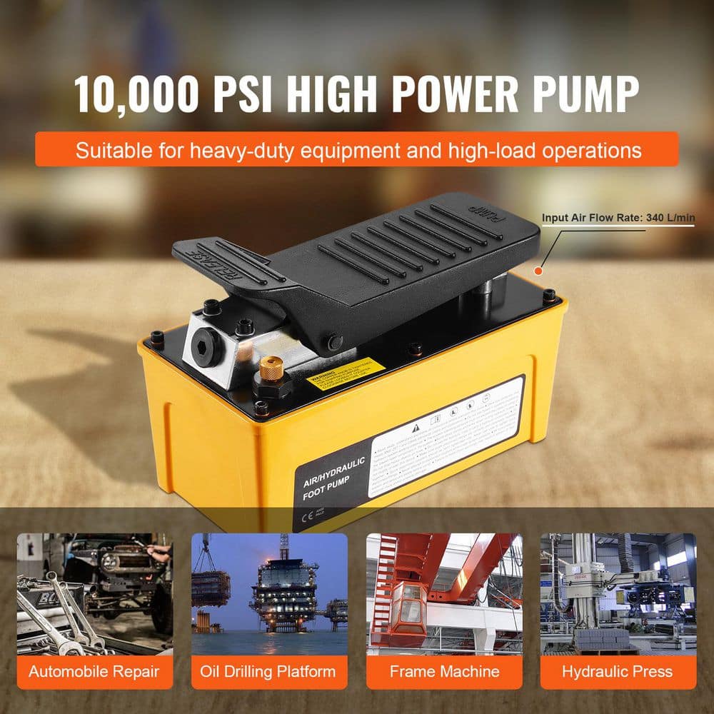 10,000PSI Air Hydraulic Pump, 0.42 Gal. Reservoir, NPT 3/8 In. Oil Outlet, NPT 1/4 In. Inlet, Aluminum Shell Foot Pump - Hercitys