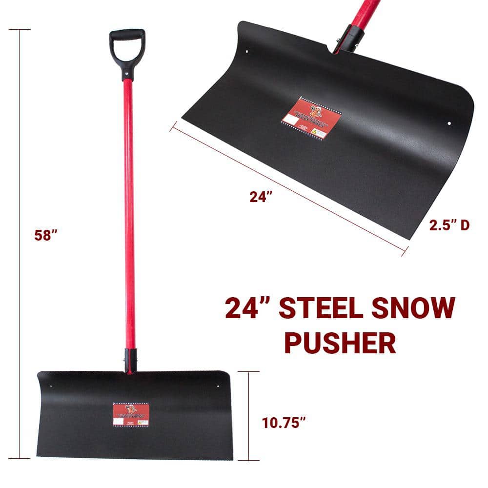 24 in. Steel Snow Pusher with Fiberglass D-Grip Handle - Hercitys
