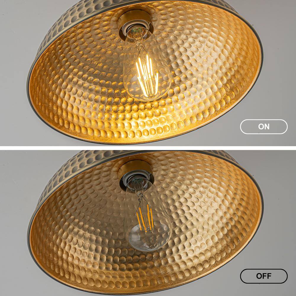 12.2 in. 1-Light Antique Brass Semi-Flush Mount Ceiling Light with Dome Metal Shade - Hercitys