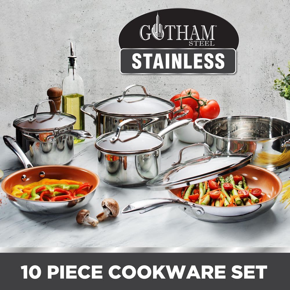 10-Piece Stainless Steel Ti-Cerama Non-Stick Premium Cookware Set with Lids - Hercitys