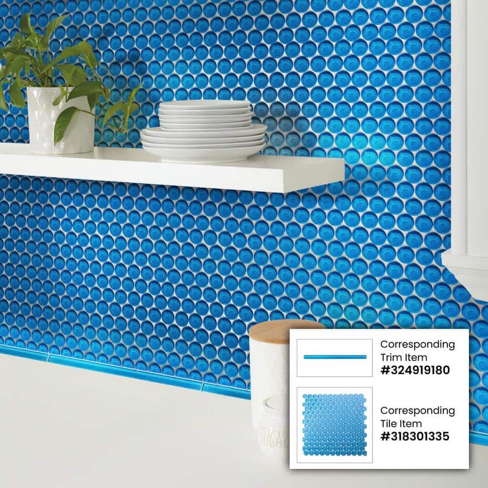 5 pack 12-in x 12-in Sky Blue Penny Round Polished Glass Mosaic Tile (5 Sq ft/case) - Hercitys
