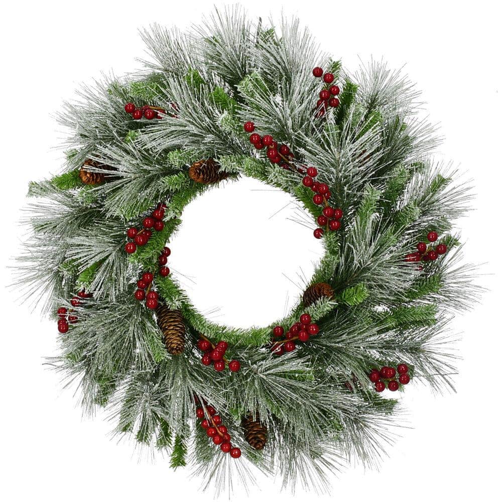 25 in. Lightly Flocked Artificial Christmas Wreath with Pinecones and Berries - Hercitys