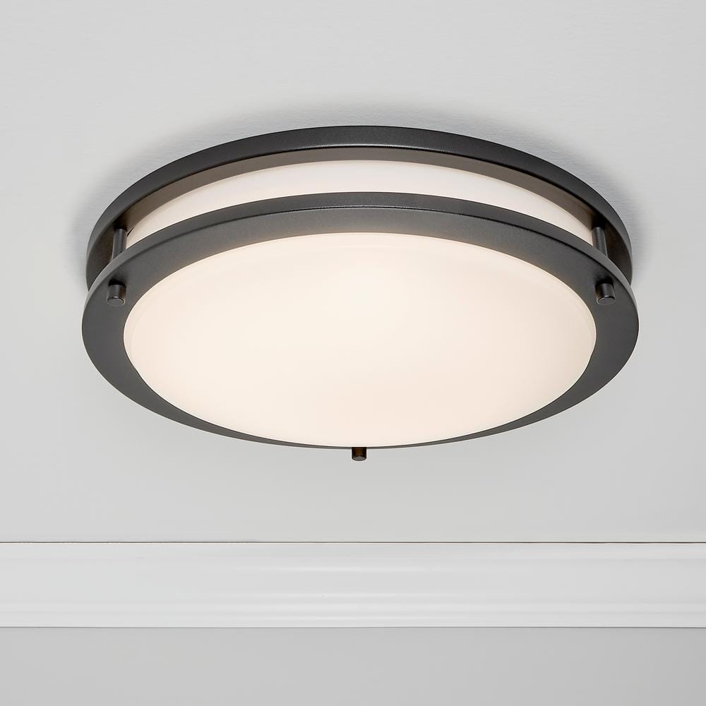 14 in. Round 1-Light Black Integrated LED Flush Mount - Hercitys