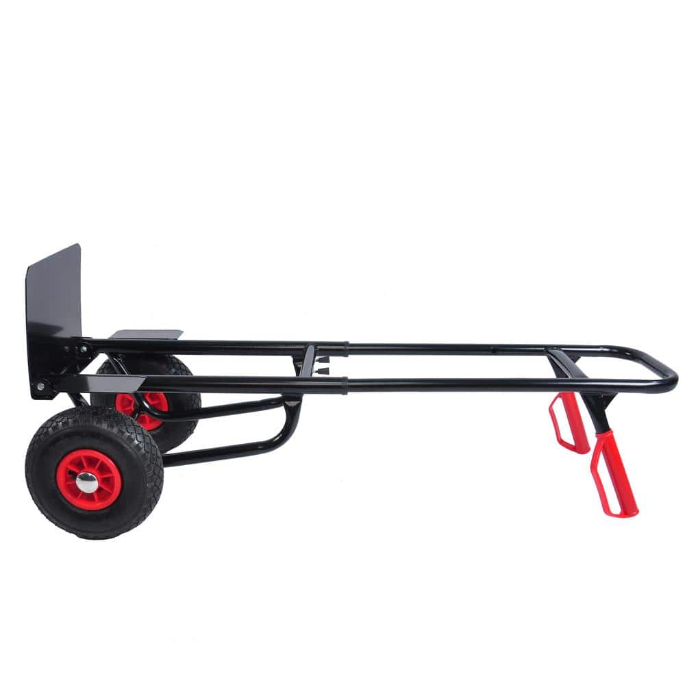 3.19 cu. ft. Black Red Steel Garden Cart with Double Handles, Retractable Handle and Folding Toe Board - Hercitys