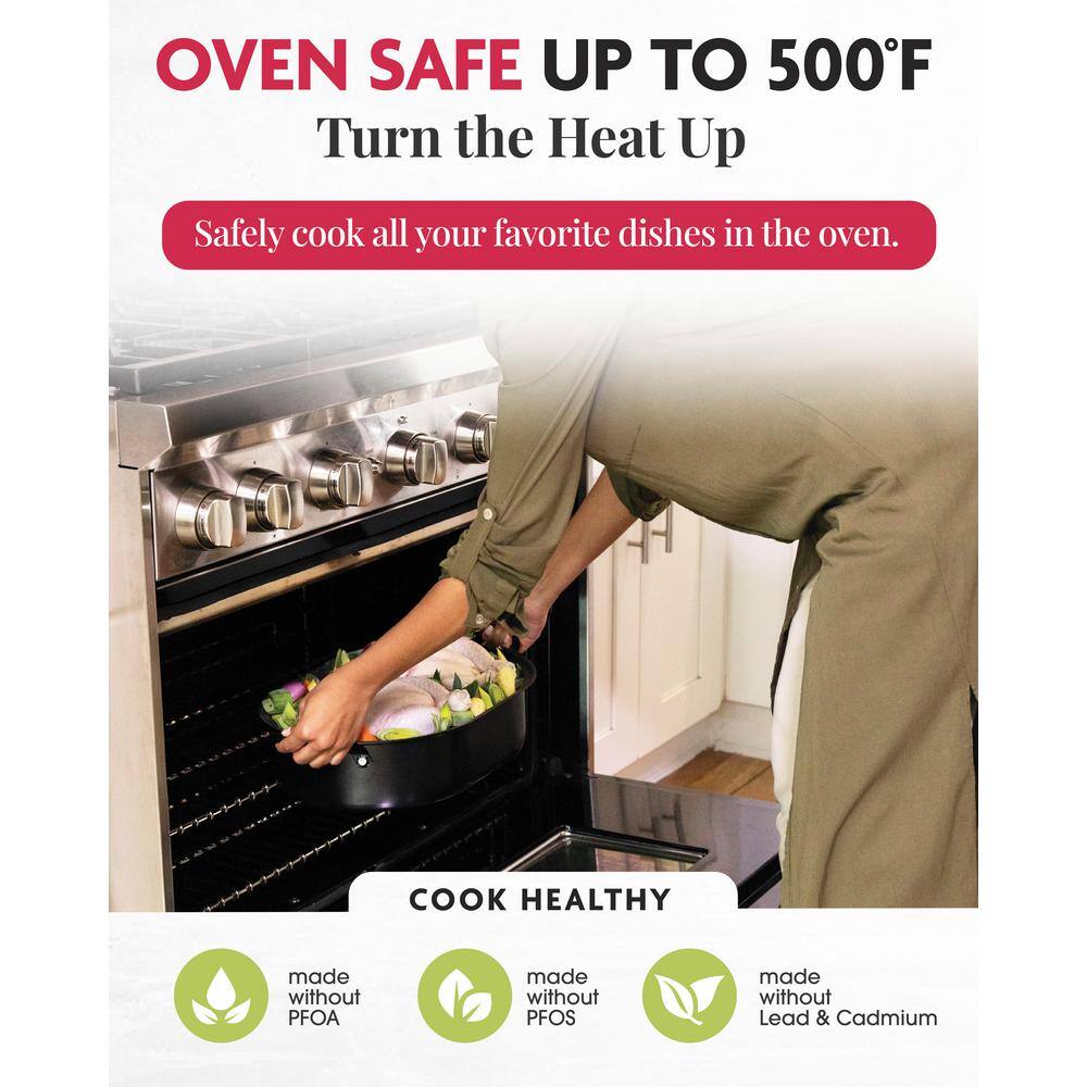 3.7 qt. Aluminum Nonstick Diamond Infused Coating Covered Oval Roasting Pan with Lid - Hercitys