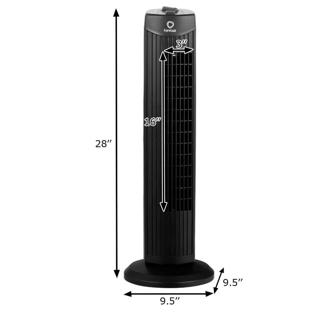 35-Watt Black 28 in. Oscillating Tower Fan with 3-Wind Speeds Quiet Bladeless - Hercitys