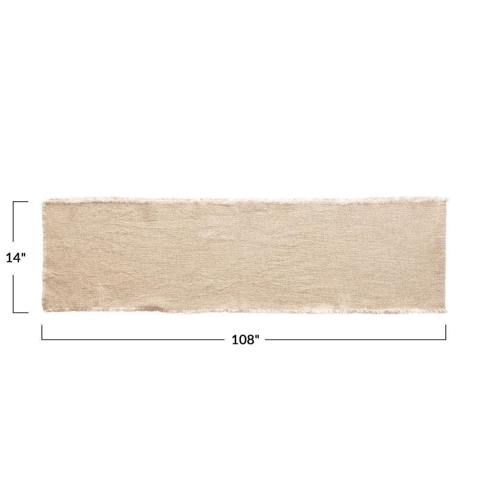 14 in. W x 108 in. L Natural Linen Blend Table Runner with Frayed Edges - Hercitys