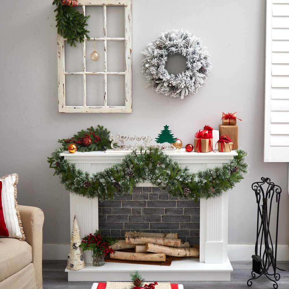 20 in. Prelit LED Flocked Artificial Christmas Wreath with 35 Warm White LED Lights - Hercitys