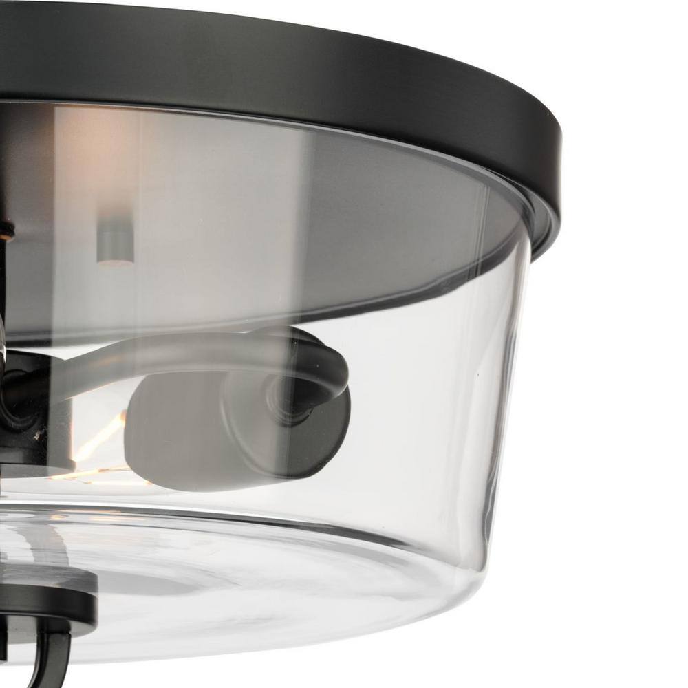 12 in. 60-Watt Huntscroft Collection 2-Light Matte Black No Bulbs Included Flush Mount with Clear Glass Shade - Hercitys