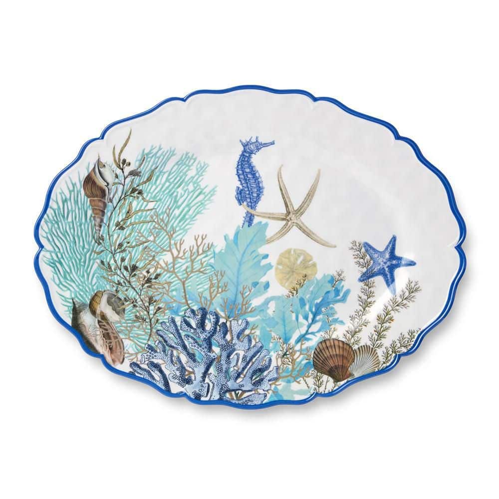 14 in. Blue Lagoon Melamine 2-Piece Platter - Hercitys