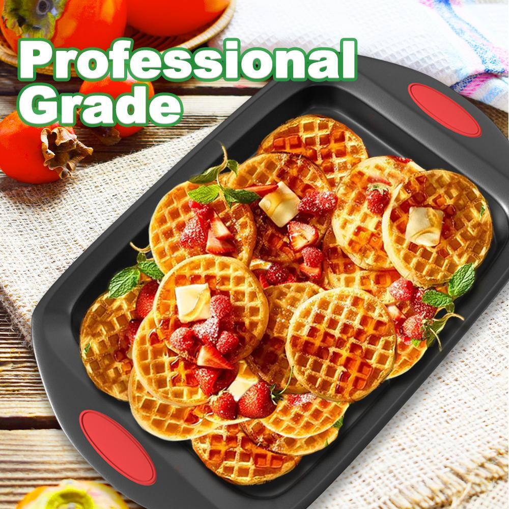 3-Piece Nonstick Baking Pan Sheet with Red Silicone Handles Set - Hercitys