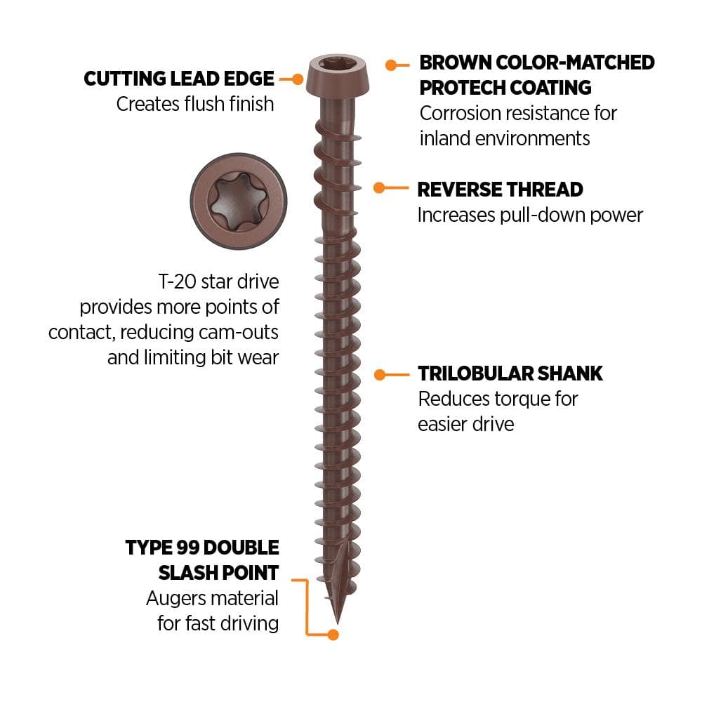 #10 2-1/2 in. Brown Star Drive Trim-Head Composite Deck Screw (350-Count) - Hercitys