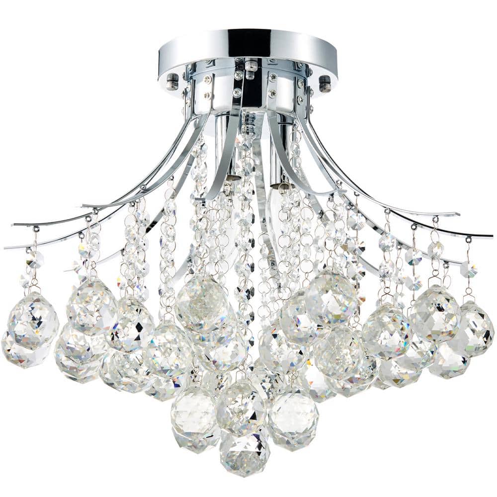 3-Light Chrome Flush Mount with Crystal Shade - Hercitys