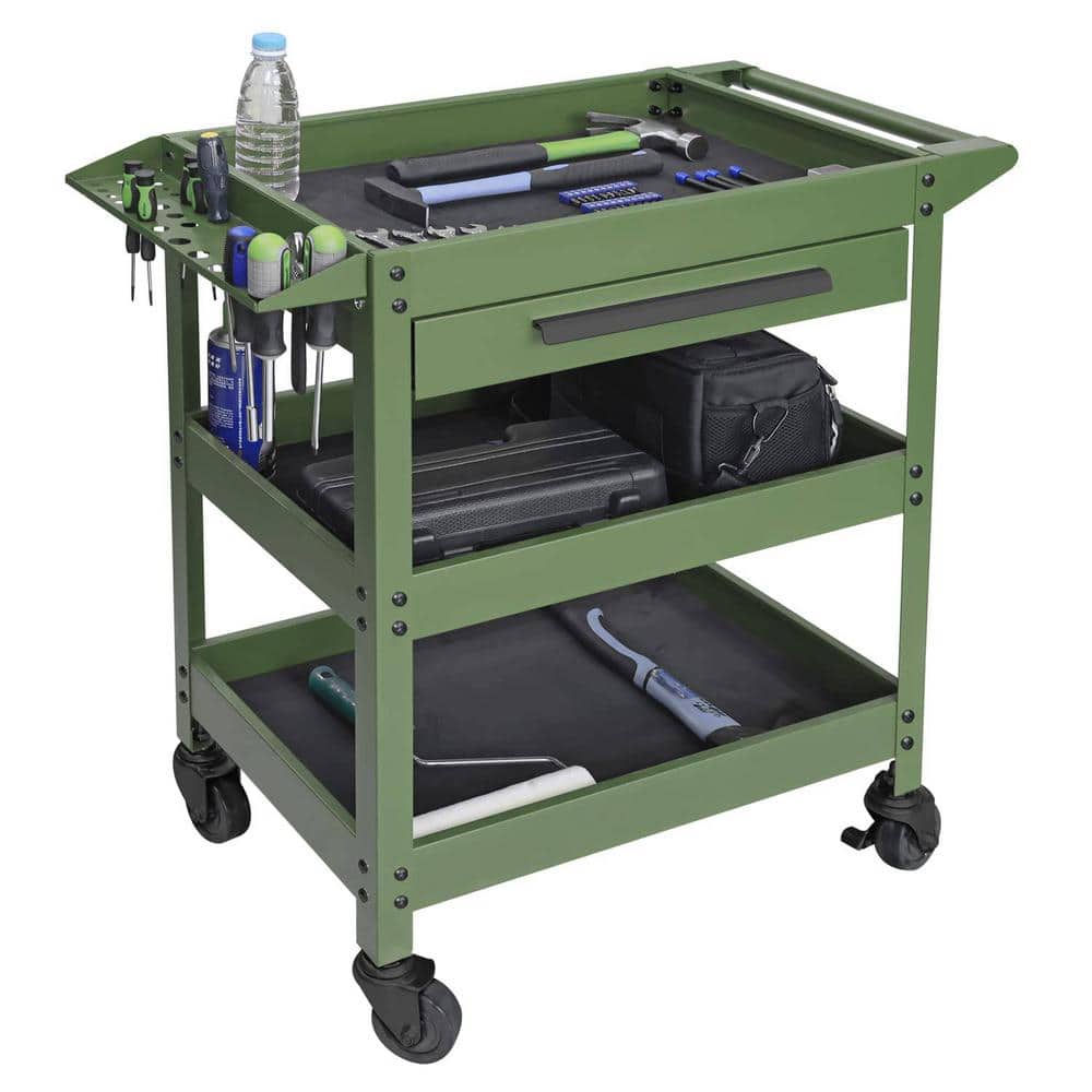 18.9 in. W 3-Layers Utility Cart: Rolling Tool Cart with Lockable Wheels and Multifunction Service Cart - Hercitys