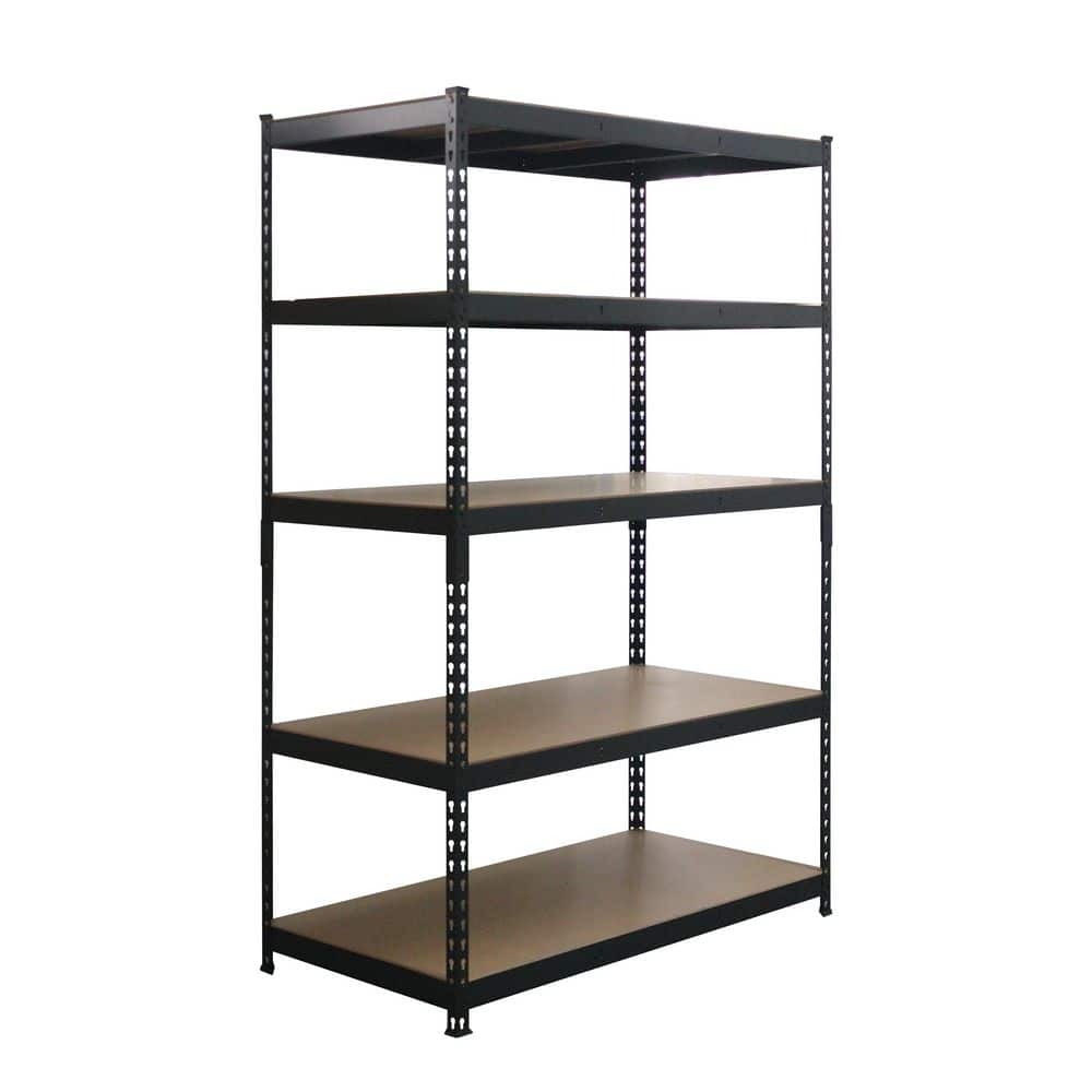 5-Tier Powder-Coated Steel Garage Storage Shelving Unit in Matte Black with HDF Racks (48 in. W x 72 in. H x 24 in. D) - Hercitys