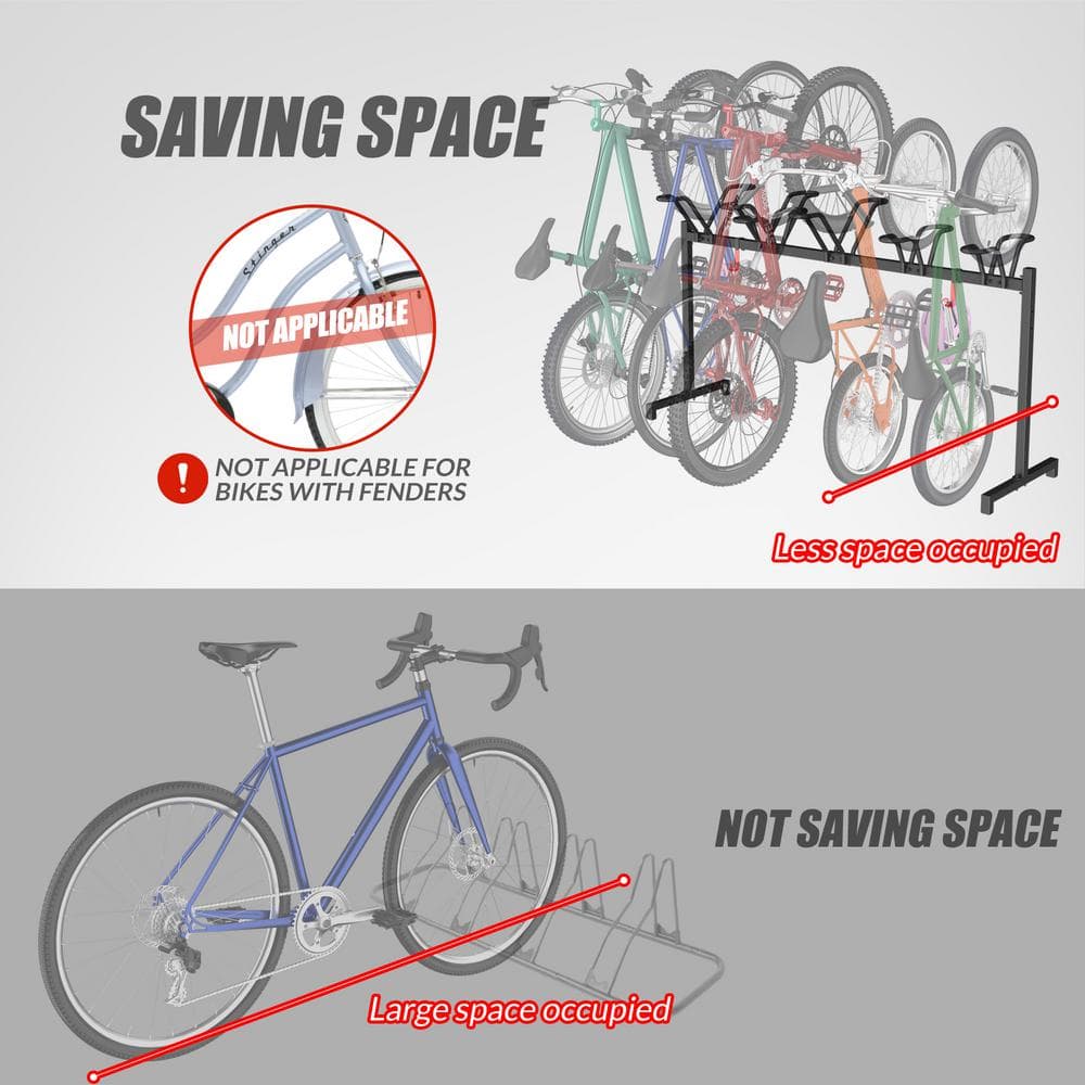 5 Bikes Floor Stand, Adjustable Bicycle Parking Rack with Hook for Garage, Indoor, Outdoor, Rack Storage Capacity 200LBS - Hercitys