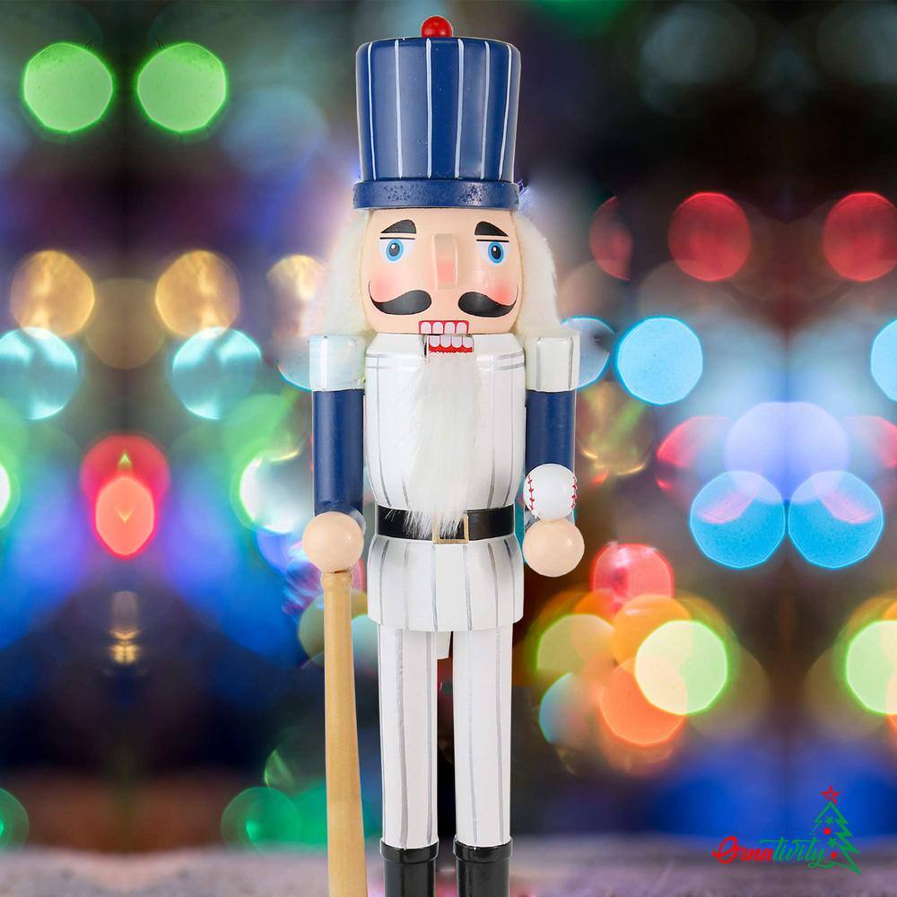 15 in. Wooden Baseball Nutcracker – Baseball Player with White Pin Stripe Uniform and Bat Holiday Decor Nutcracker - Hercitys