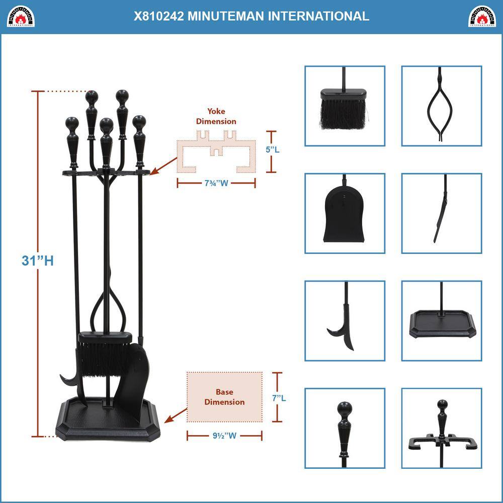 30 in. Tall 5-Pieces Black Plymouth Fireplace Set with Square Base - Hercitys