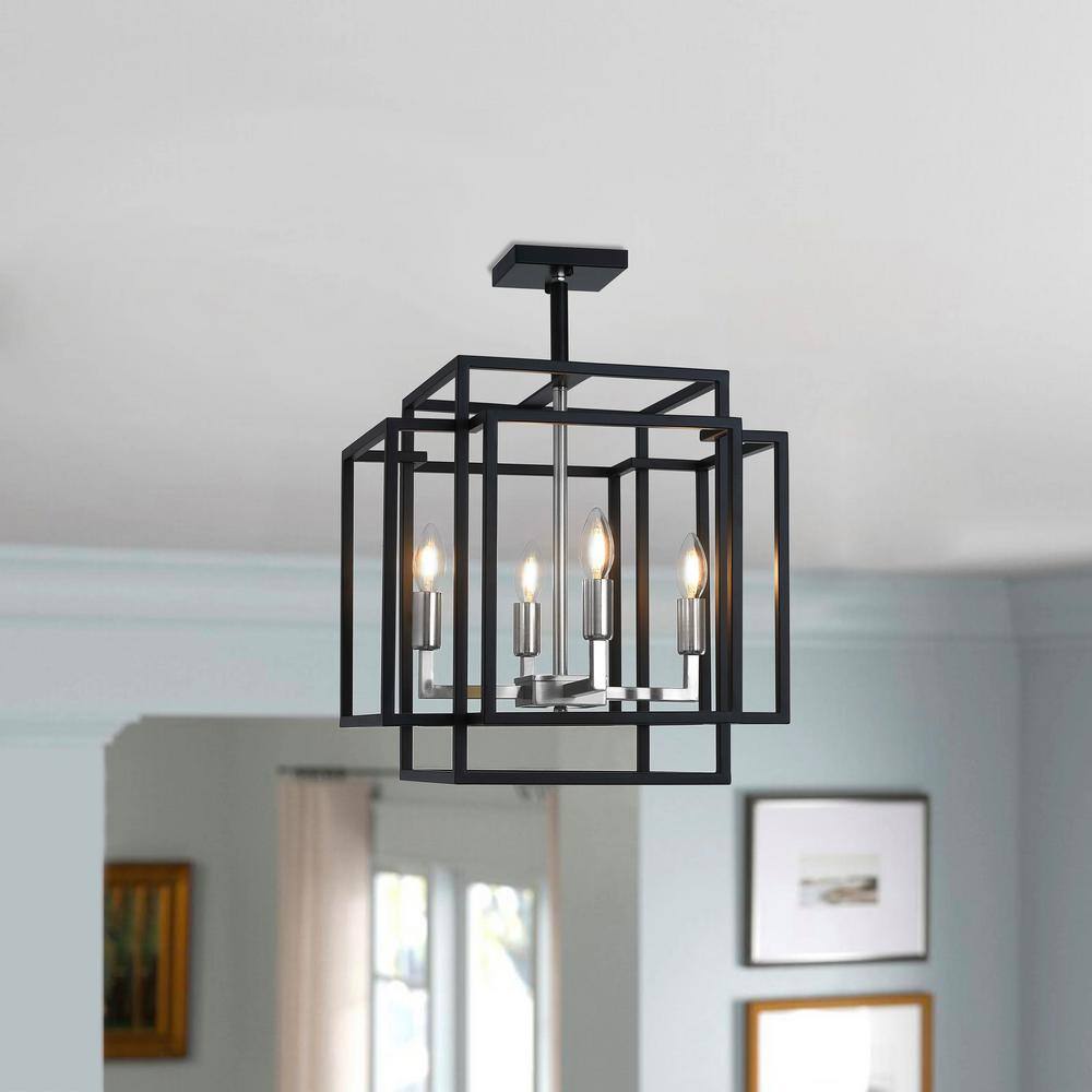 18.1 in. 4-Light Black Industrial Farmhouse Semi Flush Mount Ceiling Light - Hercitys