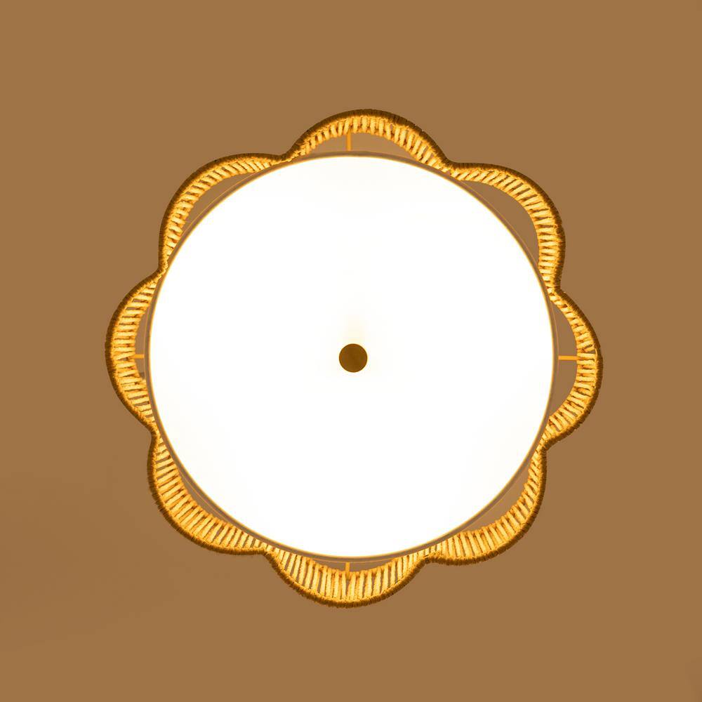 13.4 in. 3-Light Gold Rustic Semi-Flush Mount Ceiling Light with Woven Rattan Shade and No Bulbs Included - Hercitys