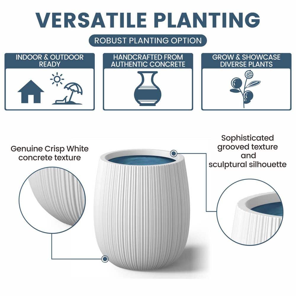 13 in. Middle Crisp White(Premium Inner) Concrete Round Planter/Pot with Drainage Holes - Hercitys