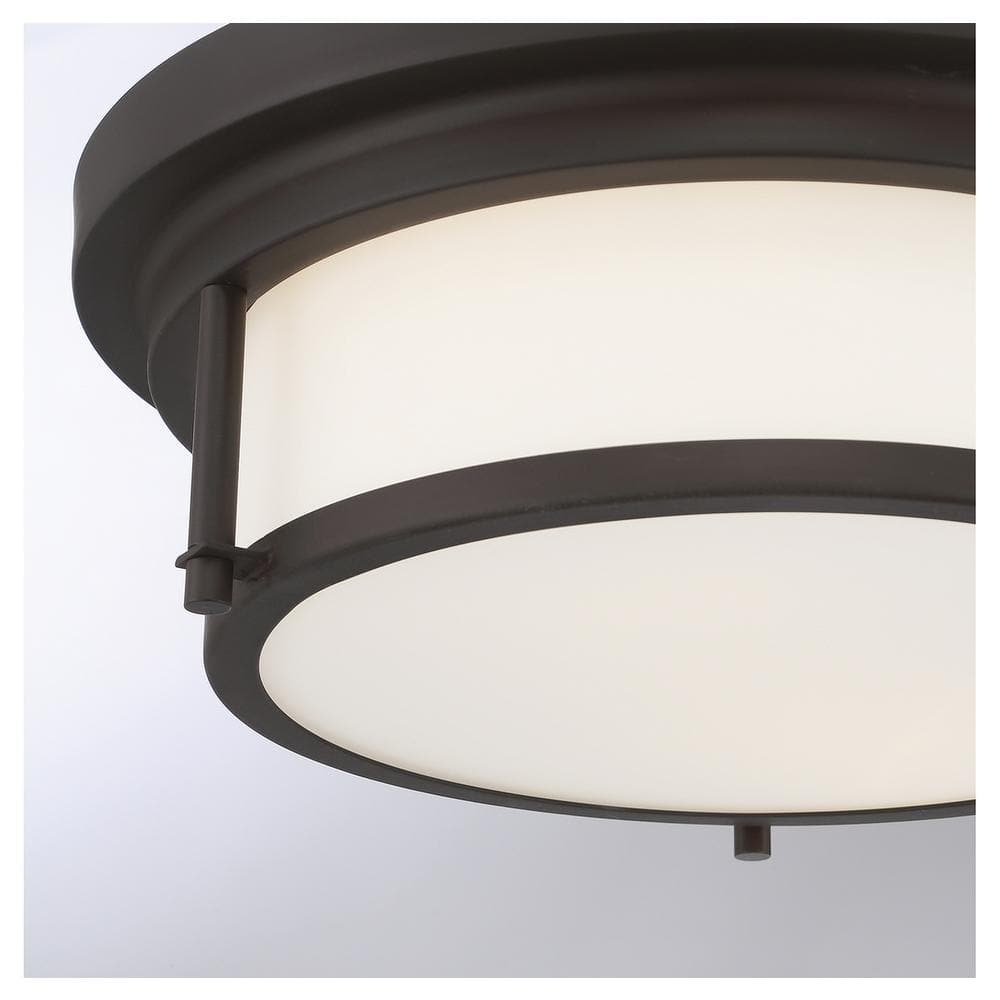 13 in. W x 4.5 in. H 2-Light Oil Rubbed Bronze Flush Mount Light with White Glass Cylindrical Shade - Hercitys