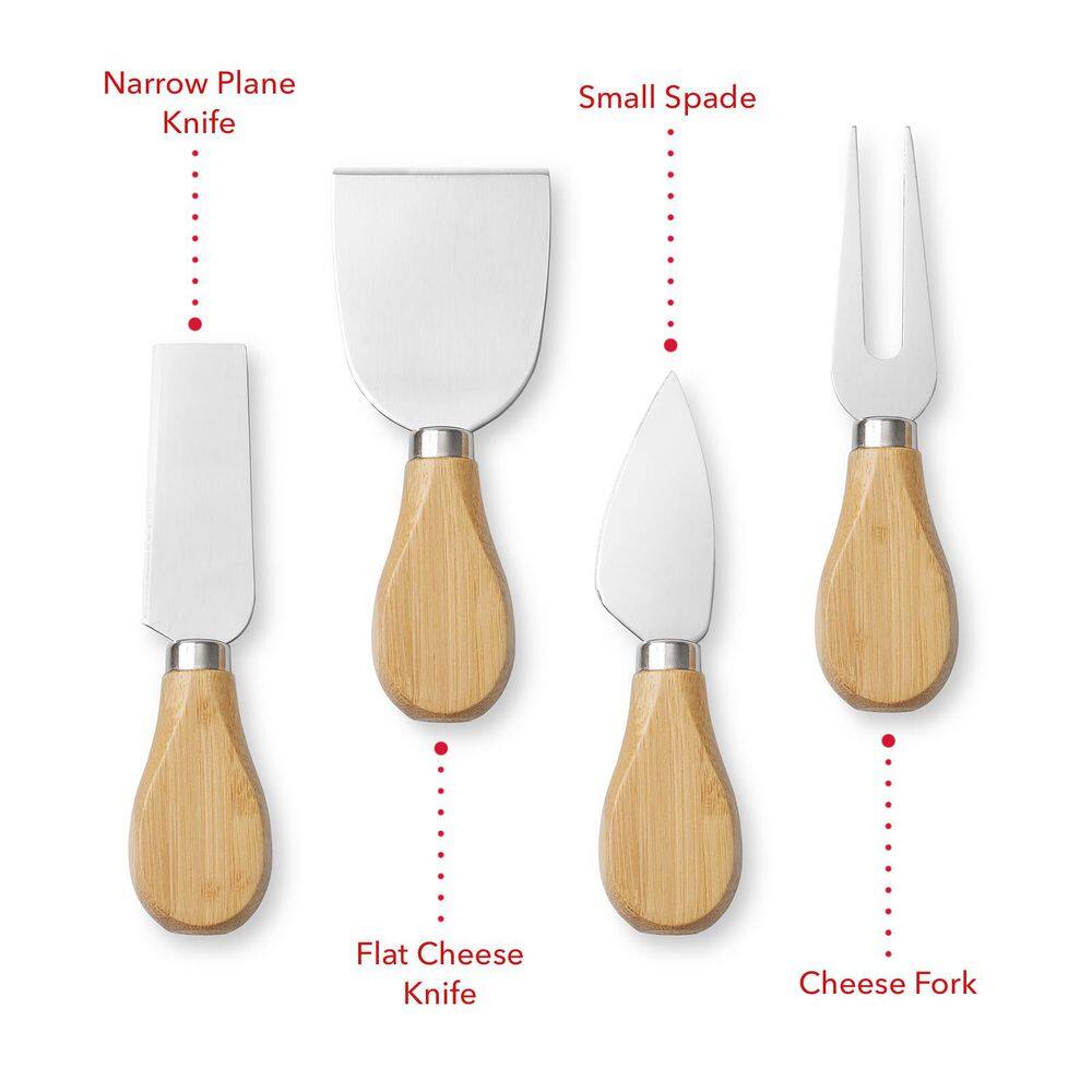 12.5 in. Traditional Natural Brown Bamboo Cheese Board and Charcuterie Gift Set with Cheese Knives - Hercitys